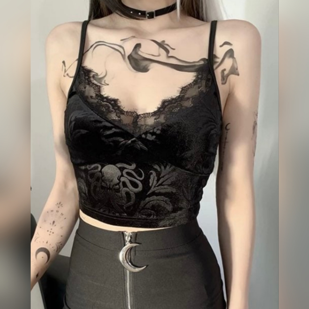 Black Lace Gothic Crop Top